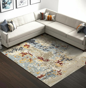 HomeRoots 10' Abstract Blue and Beige Power Loom Area Rug – Modern Design for Stylish, Durable Living Spaces 8' X 11' 510581
