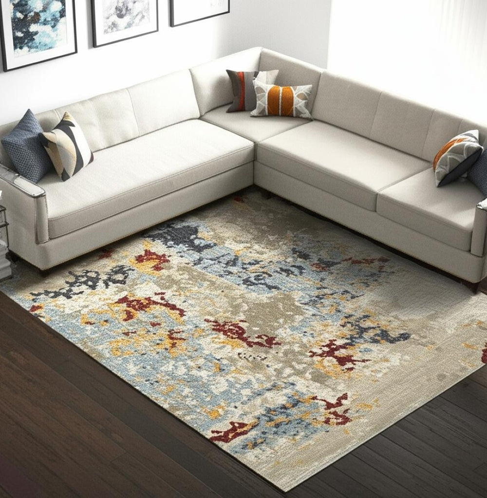 HomeRoots 10' Abstract Blue and Beige Power Loom Area Rug – Modern Design for Stylish, Durable Living Spaces 9' X 12' 510582