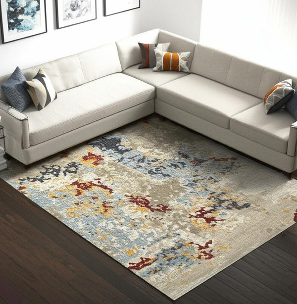 HomeRoots 10' Abstract Blue and Beige Power Loom Area Rug – Modern Design for Stylish, Durable Living Spaces 9' X 12' 510582