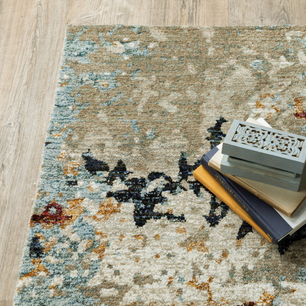 HomeRoots 10' Abstract Blue and Beige Power Loom Area Rug – Modern Design for Stylish, Durable Living Spaces 9' X 12' 510582