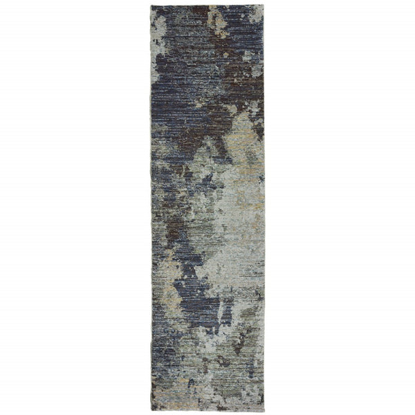 HomeRoots 10' Contemporary Navy Blue Abstract Power-Loom Area Rug - Stylish, Durable, Stain-Resistant Design 2'3" x 8' 510585
