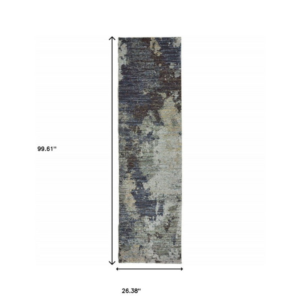 HomeRoots 10' Contemporary Navy Blue Abstract Power-Loom Area Rug - Stylish, Durable, Stain-Resistant Design 2'3" x 8' 510585