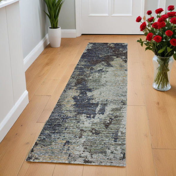 HomeRoots 10' Contemporary Navy Blue Abstract Power-Loom Area Rug - Stylish, Durable, Stain-Resistant Design 2'3" x 8' 510585
