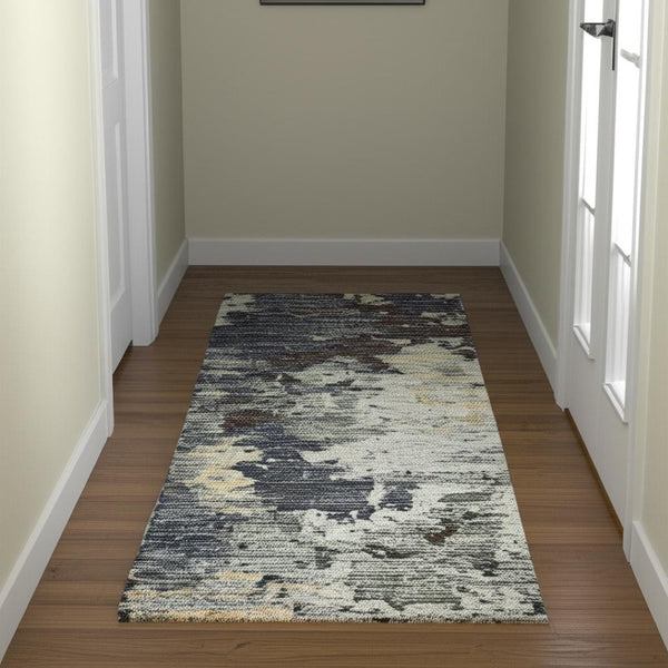 HomeRoots 10' Contemporary Navy Blue Abstract Power-Loom Area Rug - Stylish, Durable, Stain-Resistant Design 2'6" x 12' 510586