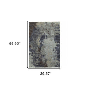 HomeRoots 10' Contemporary Navy Blue Abstract Power-Loom Area Rug - Stylish, Durable, Stain-Resistant Design 3' x 5' 510587