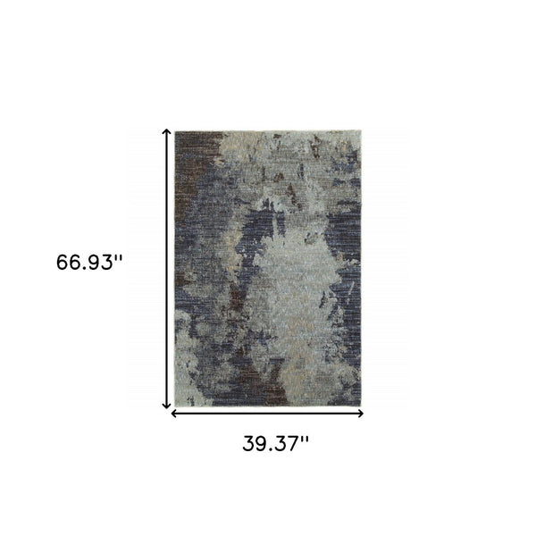 HomeRoots 10' Contemporary Navy Blue Abstract Power-Loom Area Rug - Stylish, Durable, Stain-Resistant Design 3' x 5' 510587