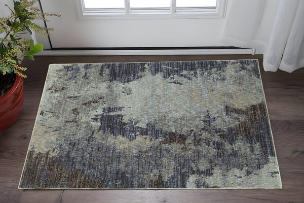 HomeRoots 10' Contemporary Navy Blue Abstract Power-Loom Area Rug - Stylish, Durable, Stain-Resistant Design 3' x 5' 510587