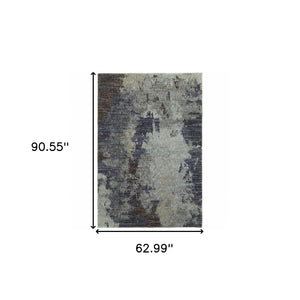 HomeRoots 10' Contemporary Navy Blue Abstract Power-Loom Area Rug - Stylish, Durable, Stain-Resistant Design 5' X 7' 510588