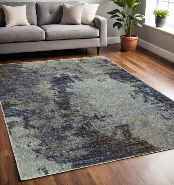 HomeRoots 10' Contemporary Navy Blue Abstract Power-Loom Area Rug - Stylish, Durable, Stain-Resistant Design 5' X 7' 510588