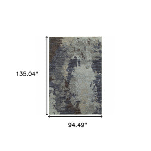 HomeRoots 10' Contemporary Navy Blue Abstract Power-Loom Area Rug - Stylish, Durable, Stain-Resistant Design 8' X 11' 510590