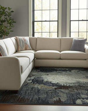 HomeRoots 10' Contemporary Navy Blue Abstract Power-Loom Area Rug - Stylish, Durable, Stain-Resistant Design 8' X 11' 510590