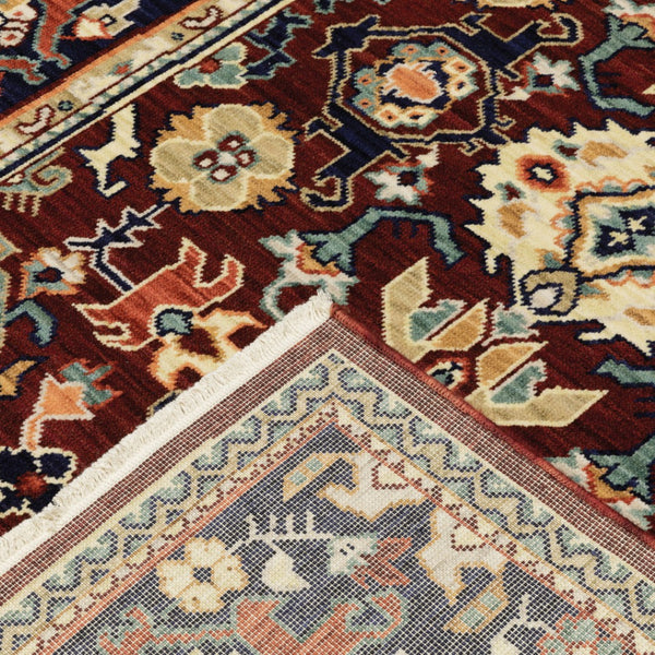 HomeRoots 6' Luxurious Red and Blue Oriental Runner Rug - Durable Wool-Nylon Blend for Timeless Elegance 2'6" x 12' 510599