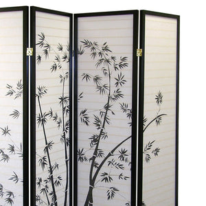 English Elm 70" Tall 4-Panel Room Divider Screen, Elegant Bamboo Design In Black Frame For Privacy & Style B072115975