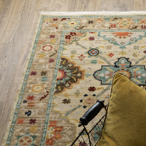 HomeRoots 2' Elegant Beige and Pale Blue Oriental Runner Rug - Stain Resistant, Fringed, Ideal for High Traffic Areas 2'6" x 12' 510600