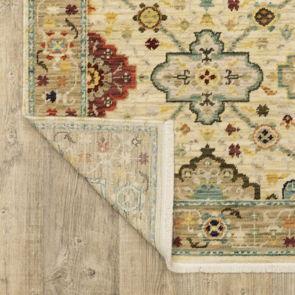 HomeRoots 2' Elegant Beige and Pale Blue Oriental Runner Rug - Stain Resistant, Fringed, Ideal for High Traffic Areas 2'6" x 12' 510600