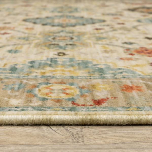 HomeRoots 2' Elegant Beige and Pale Blue Oriental Runner Rug - Stain Resistant, Fringed, Ideal for High Traffic Areas 2'6" x 12' 510600