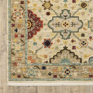 HomeRoots 2' Elegant Beige and Pale Blue Oriental Runner Rug - Stain Resistant, Fringed, Ideal for High Traffic Areas 2'6" x 12' 510600