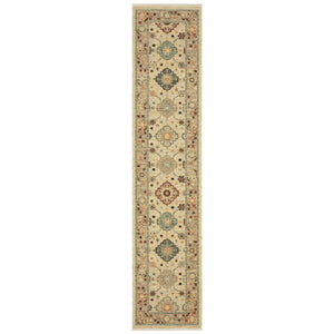 HomeRoots 2' Elegant Beige and Pale Blue Oriental Runner Rug - Stain Resistant, Fringed, Ideal for High Traffic Areas 2'6" x 12' 510600