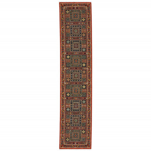 HomeRoots 2' Vibrant Oriental Power Loom Runner Rug - Stain Resistant, Classic Fringe for Hallways & Entryways 2'6" x 12' 510601