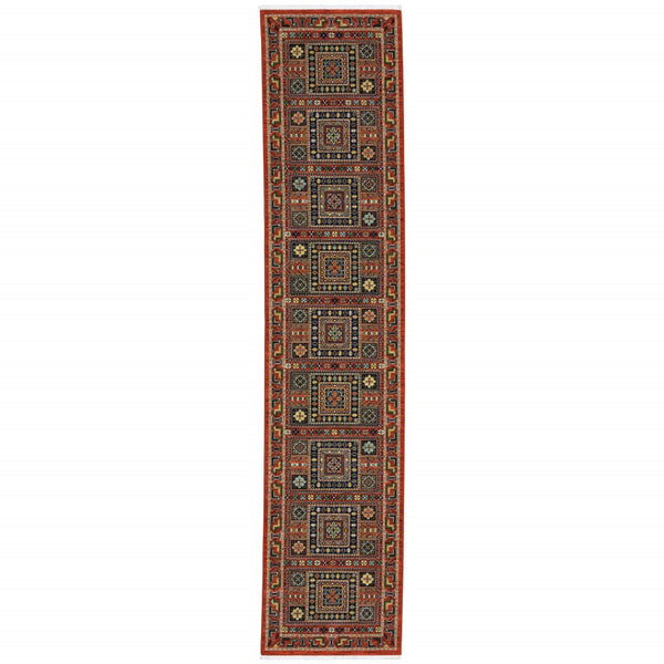 HomeRoots 2' Vibrant Oriental Power Loom Runner Rug - Stain Resistant, Classic Fringe for Hallways & Entryways 2'6" x 12' 510601