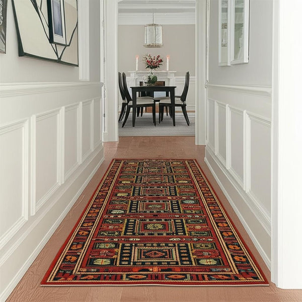 HomeRoots 2' Vibrant Oriental Power Loom Runner Rug - Stain Resistant, Classic Fringe for Hallways & Entryways 2'6" x 12' 510601