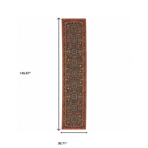 HomeRoots 2' Vibrant Oriental Power Loom Runner Rug - Stain Resistant, Classic Fringe for Hallways & Entryways 2'6" x 12' 510601