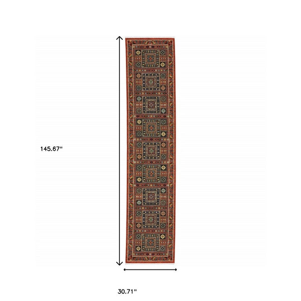 HomeRoots 2' Vibrant Oriental Power Loom Runner Rug - Stain Resistant, Classic Fringe for Hallways & Entryways 2'6" x 12' 510601