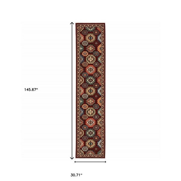 HomeRoots 2' Elegant Oriental Power Loom Runner Rug - Stain Resistant, Fringed Tassels, Durable & Stylish Accent 2'6" x 12' 510602