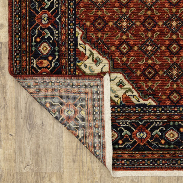 HomeRoots 2' Elegant Red Blue Ivory Orange Oriental Runner Rug - Stain Resistant, Durable, Classic Fringe Design 2'6" x 12' 510603