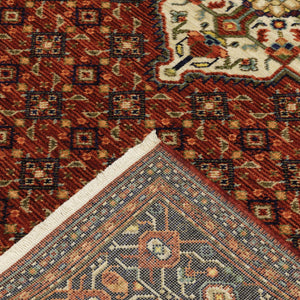 HomeRoots 2' Elegant Red Blue Ivory Orange Oriental Runner Rug - Stain Resistant, Durable, Classic Fringe Design 2'6" x 12' 510603