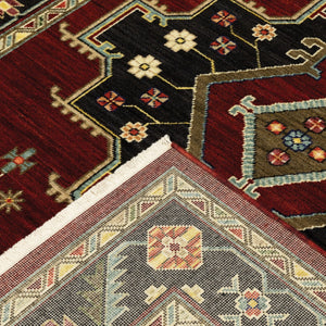HomeRoots 2' Elegant Red, Ivory, Blue & Orange Oriental Runner Rug - Stain Resistant with Classic Fringe Detail 2'6" x 12' 510604