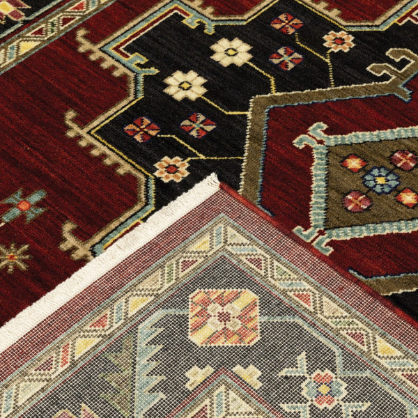 HomeRoots 2' Elegant Red, Ivory, Blue & Orange Oriental Runner Rug - Stain Resistant with Classic Fringe Detail 2'6" x 12' 510604