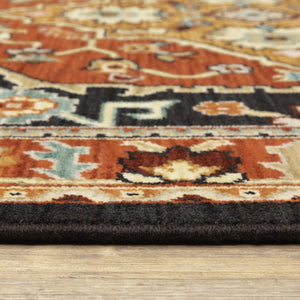 HomeRoots 2' Elegant Black and Orange Oriental Power Loom Runner Rug – Stain Resistant with Fringed Edges 2'6" x 12' 510605