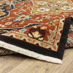 HomeRoots 2' Elegant Black and Orange Oriental Power Loom Runner Rug – Stain Resistant with Fringed Edges 2'6" x 12' 510605