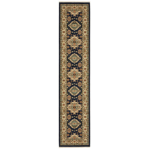 HomeRoots 6' Elegant Blue and Beige Oriental Power Loom Runner Rug for Timeless Style and Durability 2'6" x 12' 510606