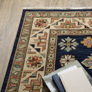 HomeRoots 6' Elegant Blue and Beige Oriental Power Loom Runner Rug for Timeless Style and Durability 2'6" x 12' 510606