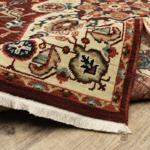HomeRoots 2' Elegant Oriental Runner Rug in Vivid Red, Orange, Blue - Stain Resistant, Durable Design for Hallways 2'6" x 12' 510607