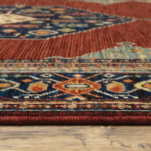 HomeRoots 6' Medallion Runner Rug in Red, Blue, and Black – Durable Wool-Nylon Blend for Timeless Style 2'6" x 12' 510608
