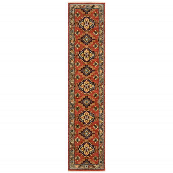 HomeRoots 2' Elegant Oriental Runner Rug with Fringe - Stain Resistant, Durable, and Colorfast for Busy Homes 2'6" x 12' 510609