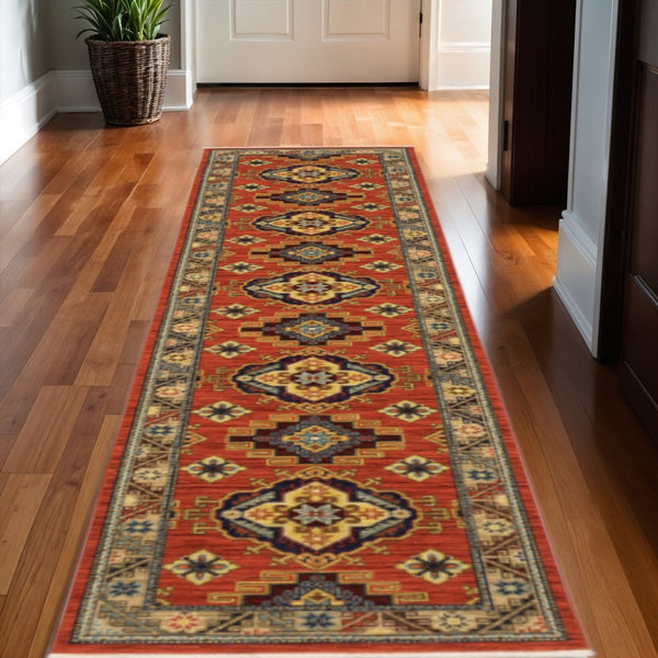 HomeRoots 2' Elegant Oriental Runner Rug with Fringe - Stain Resistant, Durable, and Colorfast for Busy Homes 2'6" x 12' 510609