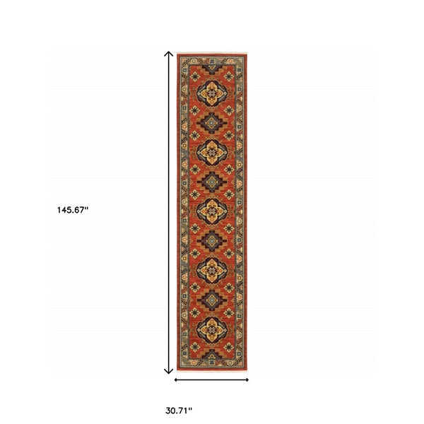 HomeRoots 2' Elegant Oriental Runner Rug with Fringe - Stain Resistant, Durable, and Colorfast for Busy Homes 2'6" x 12' 510609
