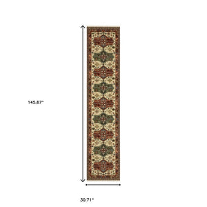 HomeRoots 6' Timeless Oriental Power Loom Runner Rug in Rich Red, Blue, and Ivory - Durable and Stylish Design 2'6" x 12' 510610