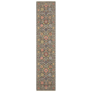HomeRoots 2' Versatile Oriental Runner Rug with Multicolor Design and Stain-Resistant Features for High-Traffic Areas Grey/ Multi 2'6" x 12' 510612