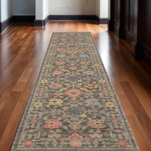 HomeRoots 2' Versatile Oriental Runner Rug with Multicolor Design and Stain-Resistant Features for High-Traffic Areas Grey/ Multi 2'6" x 12' 510612