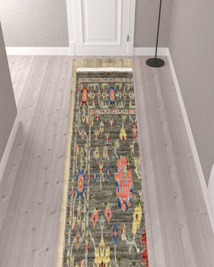 Homeroots 2' X 10' Gray And Ivory Oriental Power Loom Runner Rug With Fringe Grey,Multi Genuine Wool 510612