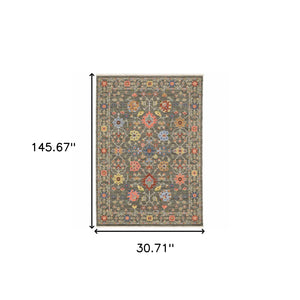 Homeroots 2' X 10' Gray And Ivory Oriental Power Loom Runner Rug With Fringe Grey,Multi Genuine Wool 510612