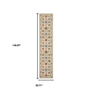 HomeRoots 2' Versatile Oriental Runner Rug with Multicolor Design and Stain-Resistant Features for High-Traffic Areas Ivory/ Multi 2'6" x 12' 510613