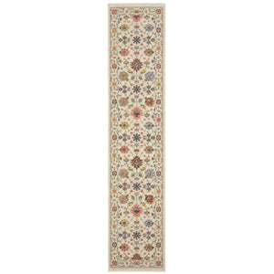 HomeRoots 2' Versatile Oriental Runner Rug with Multicolor Design and Stain-Resistant Features for High-Traffic Areas Ivory/ Multi 2'6" x 12' 510613