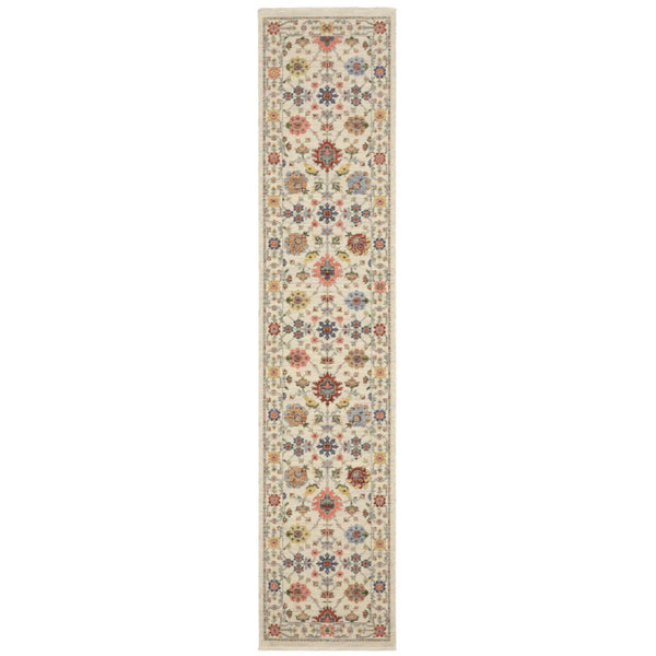HomeRoots 2' Versatile Oriental Runner Rug with Multicolor Design and Stain-Resistant Features for High-Traffic Areas Ivory/ Multi 2'6" x 12' 510613