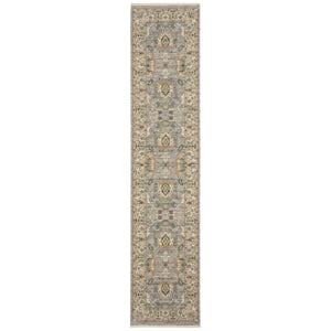 HomeRoots 2' Elegant Oriental Power Loom Runner Rug - Stain Resistant, Multi-Color, Fringed, Durable Design Grey/ Multi 2'6" x 12' 510614
